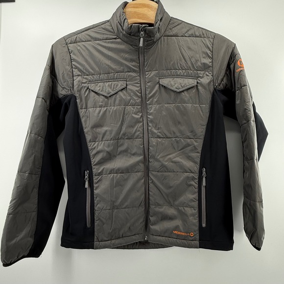 Retro Merrell XL Puffer Jacket Quilted Gray Full Zip Select Warm Dry Primaloft - Picture 1 of 12